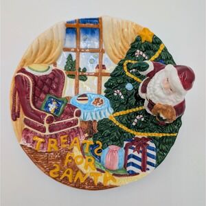 Mercuries Treats for Santa Christmas Cookie Plate 3D Santa Teddy Ceramic 8.5"